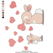 Load image into Gallery viewer, Bunny embroidery design - Rabbit embroidery designs machine embroidery pattern - baby girl embroidery file - kid rabbit with hearts balloons
