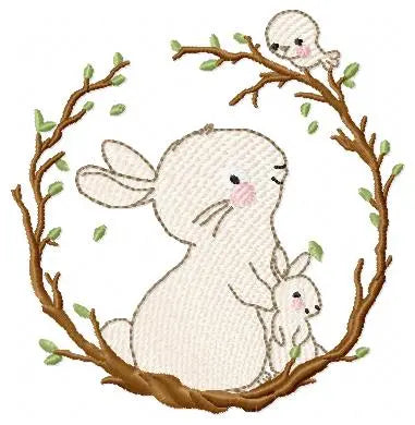 Bunny with Wreath - Rabbit embroidery design machine embroidery pattern Marcia Embroidery