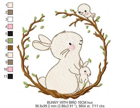 Bunny with Wreath - Rabbit embroidery design machine embroidery pattern Marcia Embroidery