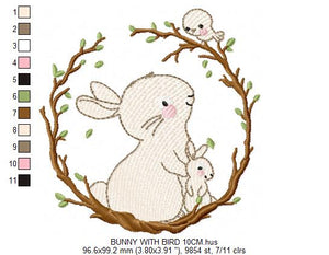 Bunny with Wreath - Rabbit embroidery design machine embroidery pattern