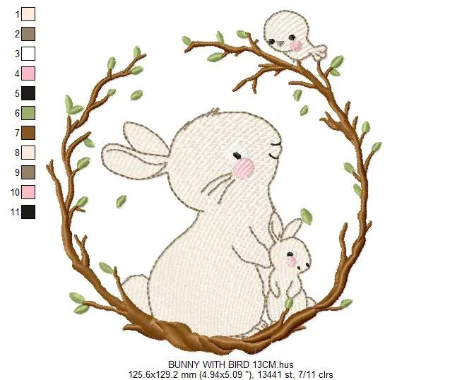 Bunny with Wreath - Rabbit embroidery design machine embroidery pattern Marcia Embroidery