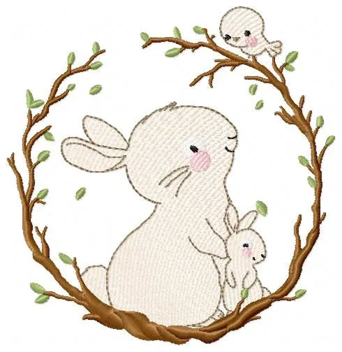 Bunny with Wreath - Rabbit embroidery design machine embroidery pattern Marcia Embroidery