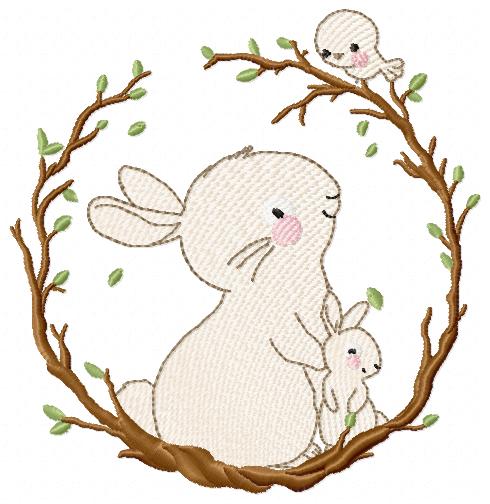 Bunny with Wreath - Rabbit embroidery design machine embroidery pattern