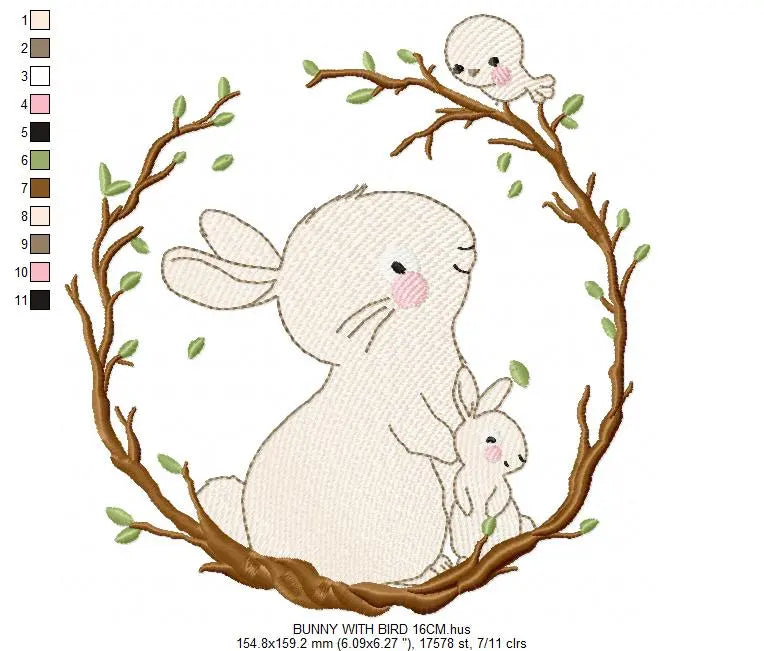 Bunny with Wreath - Rabbit embroidery design machine embroidery pattern Marcia Embroidery
