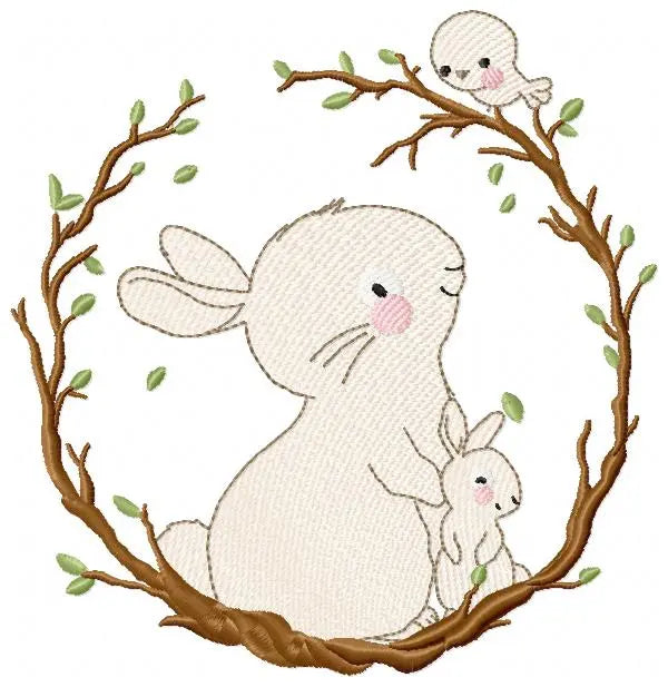 Bunny with Wreath - Rabbit embroidery design machine embroidery pattern Marcia Embroidery