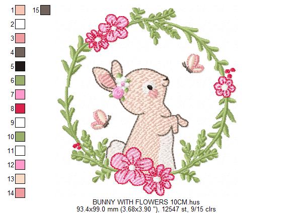 Bunny with Flower Wreath embroidery design machine embroidery pattern