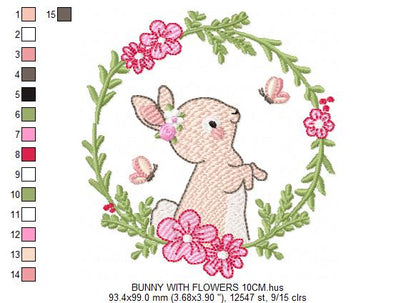 Bunny with Flower Wreath embroidery design machine embroidery pattern