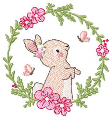 Bunny with Flower Wreath embroidery design machine embroidery pattern