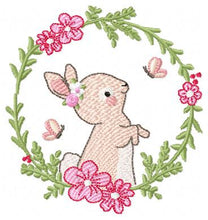 Charger l&#39;image dans la galerie, Bunny with Flower Wreath embroidery design machine embroidery pattern
