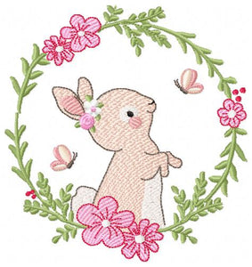 Bunny with Flower Wreath embroidery design machine embroidery pattern