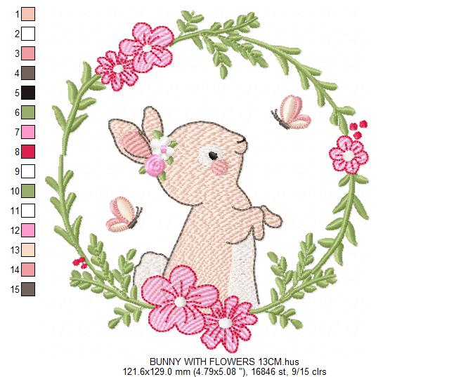 Bunny with Flower Wreath embroidery design machine embroidery pattern