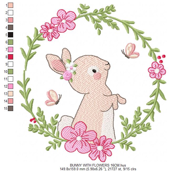 Bunny with Flower Wreath embroidery design machine embroidery pattern