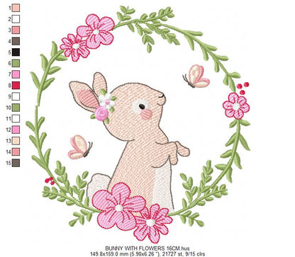 Bunny with Flower Wreath embroidery design machine embroidery pattern