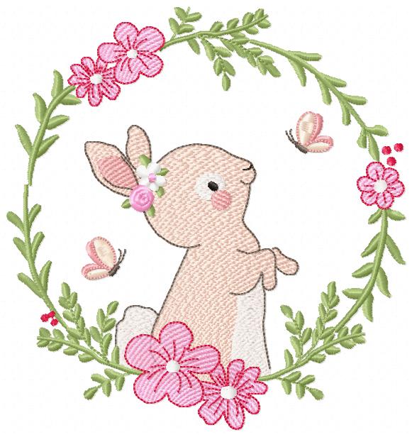 Bunny with Flower Wreath embroidery design machine embroidery pattern