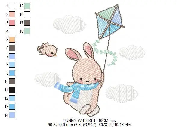 Bunny with kite - Rabbit embroidery design machine embroidery pattern Marcia Embroidery