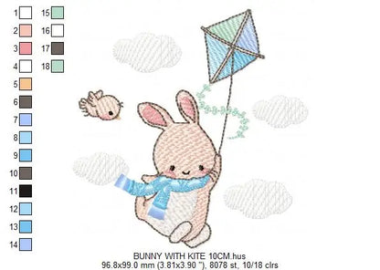 Bunny with kite - Rabbit embroidery design machine embroidery pattern Marcia Embroidery