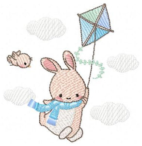 Bunny with kite - Rabbit embroidery design machine embroidery pattern