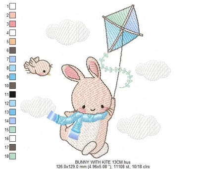 Bunny with kite - Rabbit embroidery design machine embroidery pattern Marcia Embroidery