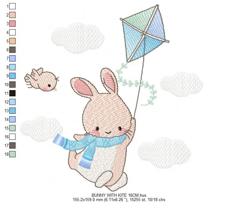 Bunny with kite - Rabbit embroidery design machine embroidery pattern Marcia Embroidery