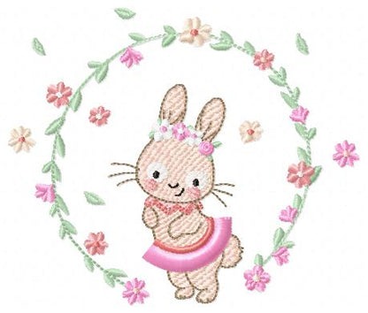 Bunny embroidery design - Rabbit embroidery designs machine embroidery pattern - baby girl embroidery file - rabbit with flower wreath - animal