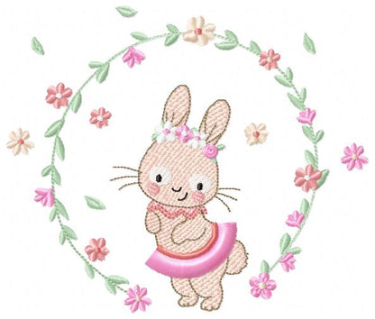 Bunny embroidery design - Rabbit embroidery designs machine embroidery pattern - baby girl embroidery file - rabbit with flower wreath - animal