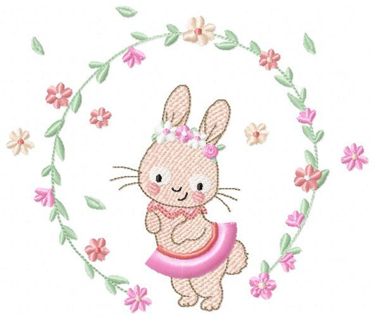 Bunny embroidery design - Rabbit embroidery designs machine embroidery pattern - baby girl embroidery file - rabbit with flower wreath - animal