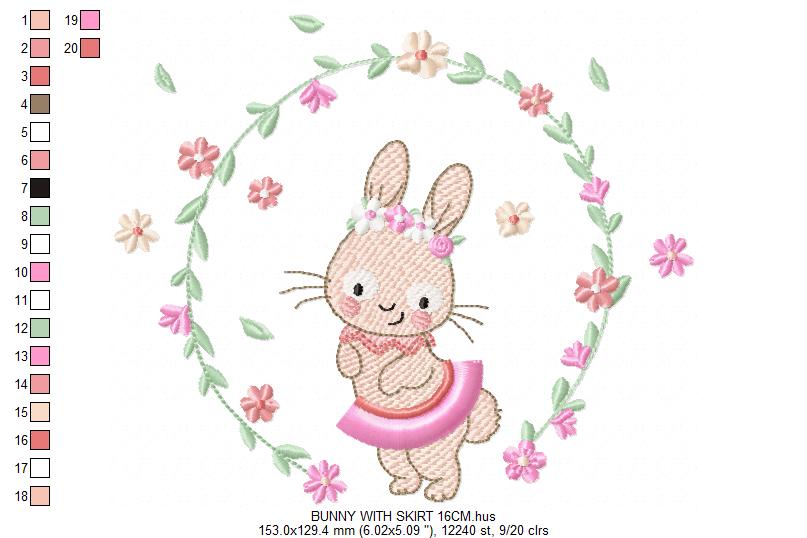 Bunny embroidery design - Rabbit embroidery designs machine embroidery pattern - baby girl embroidery file - rabbit with flower wreath - animal