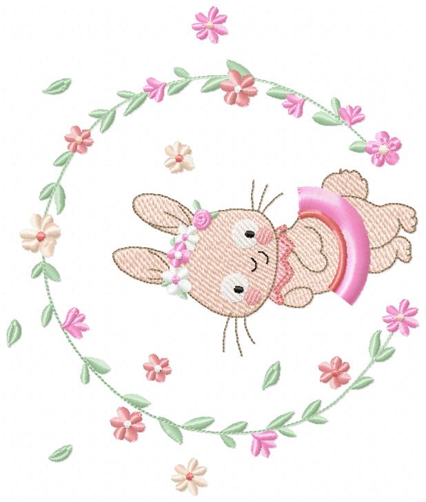 Bunny embroidery design - Rabbit embroidery designs machine embroidery pattern - baby girl embroidery file - rabbit with flower wreath - animal