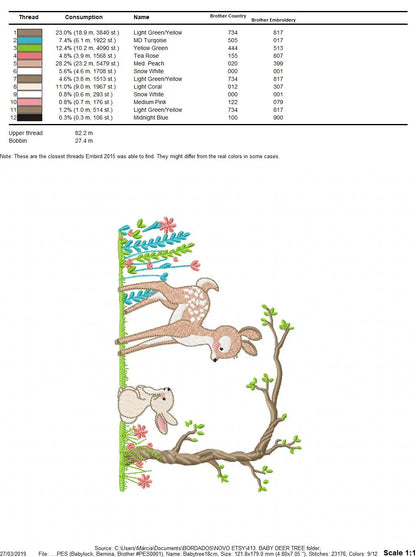 Deer with rabbit embroidery design machine embroidery pattern Marcia Embroidery