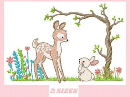 Deer with rabbit embroidery design machine embroidery pattern Marcia Embroidery