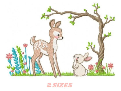Deer with rabbit embroidery design machine embroidery pattern Marcia Embroidery