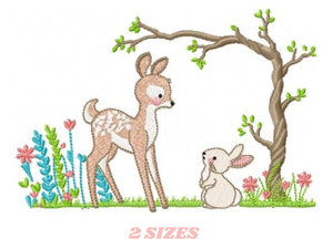 Deer with rabbit embroidery design machine embroidery pattern