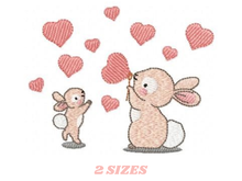 Charger l&#39;image dans la galerie, Bunny embroidery design - Rabbit embroidery designs machine embroidery pattern - baby girl embroidery file - kid rabbit with hearts balloons
