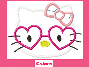 Hello Kitty with glasses - embroidery design machine embroidery pattern