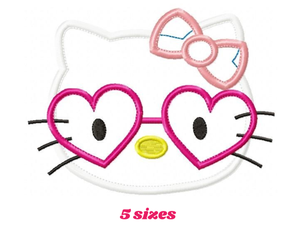 Hello Kitty with glasses - embroidery design machine embroidery pattern