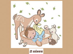 Deer with baby embroidery designs machine embroidery pattern