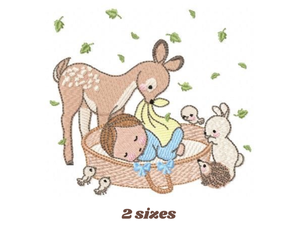 Deer with baby embroidery designs machine embroidery pattern