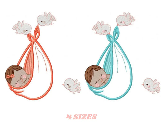 Birds with babies embroidery design machine embroidery pattern Marcia Embroidery