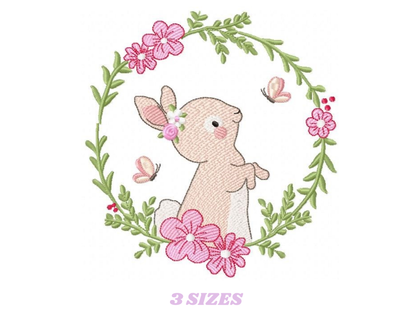 Bunny with Flower Wreath embroidery design machine embroidery pattern