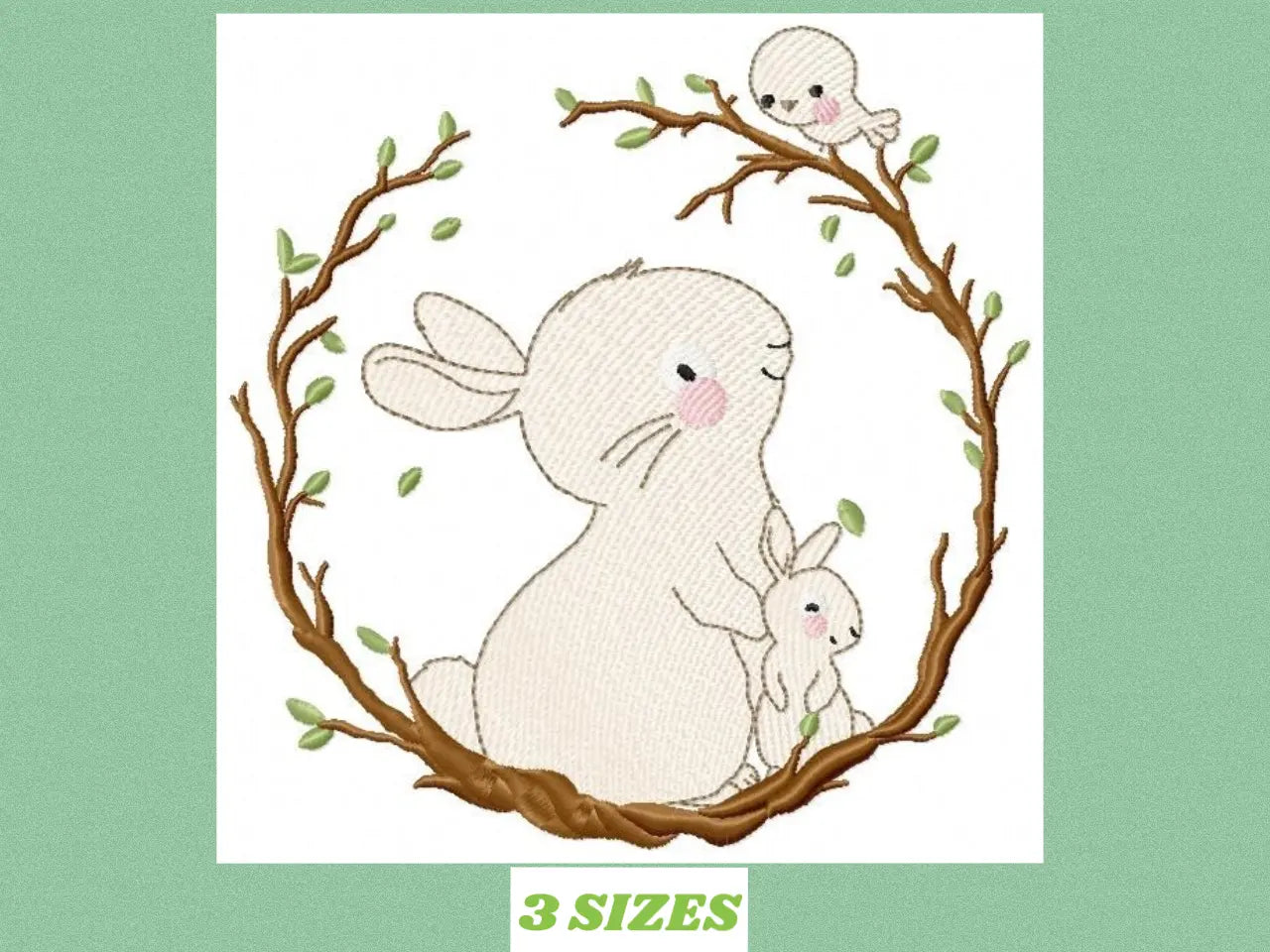 Bunny with Wreath - Rabbit embroidery design machine embroidery pattern Marcia Embroidery
