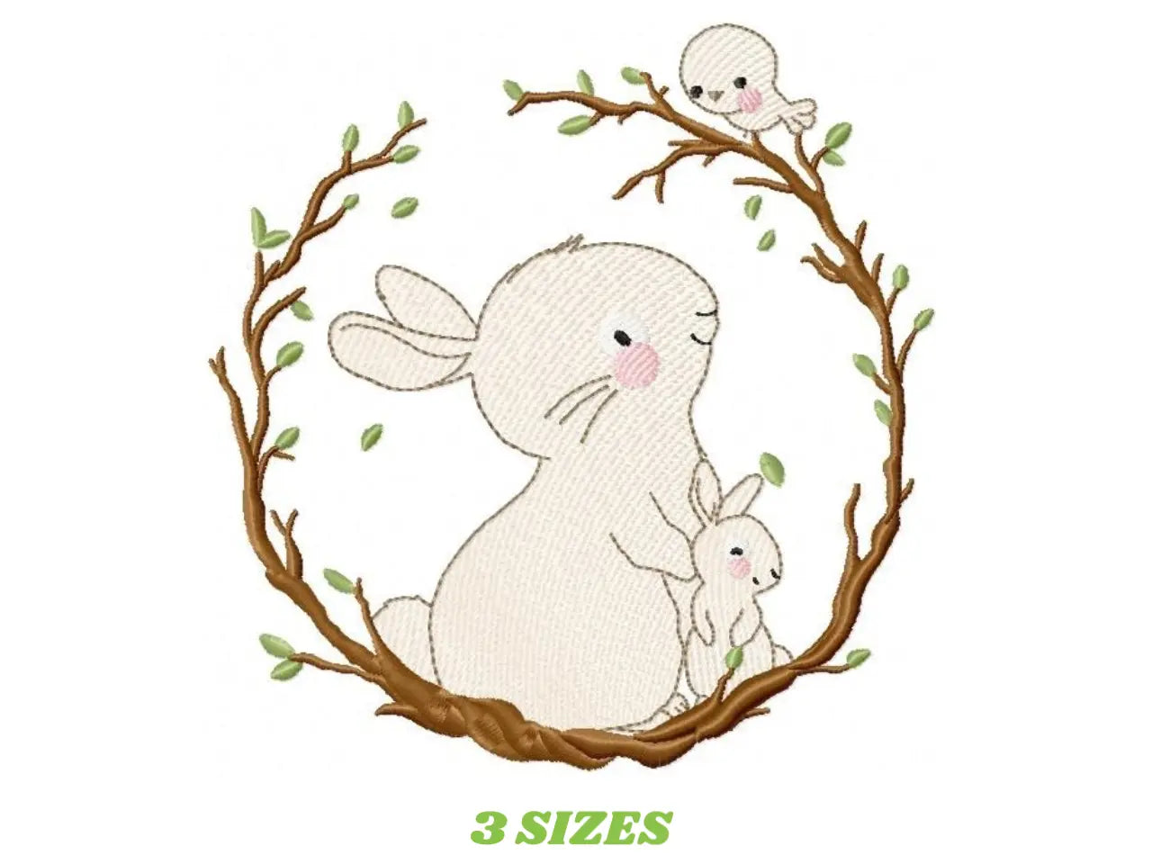 Bunny with Wreath - Rabbit embroidery design machine embroidery pattern Marcia Embroidery