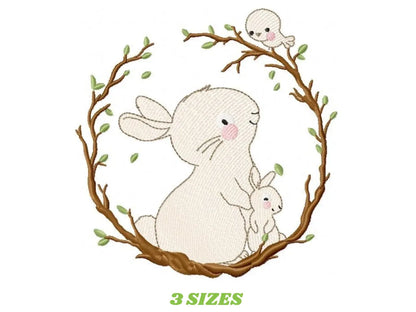 Bunny with Wreath - Rabbit embroidery design machine embroidery pattern Marcia Embroidery
