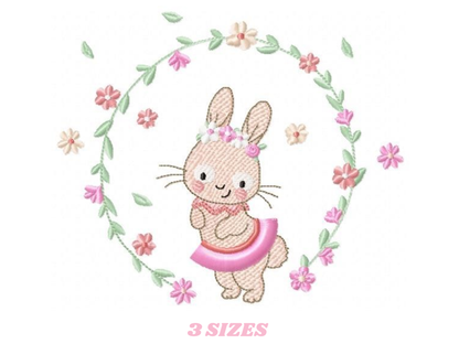 Bunny embroidery design - Rabbit embroidery designs machine embroidery pattern - baby girl embroidery file - rabbit with flower wreath - animal