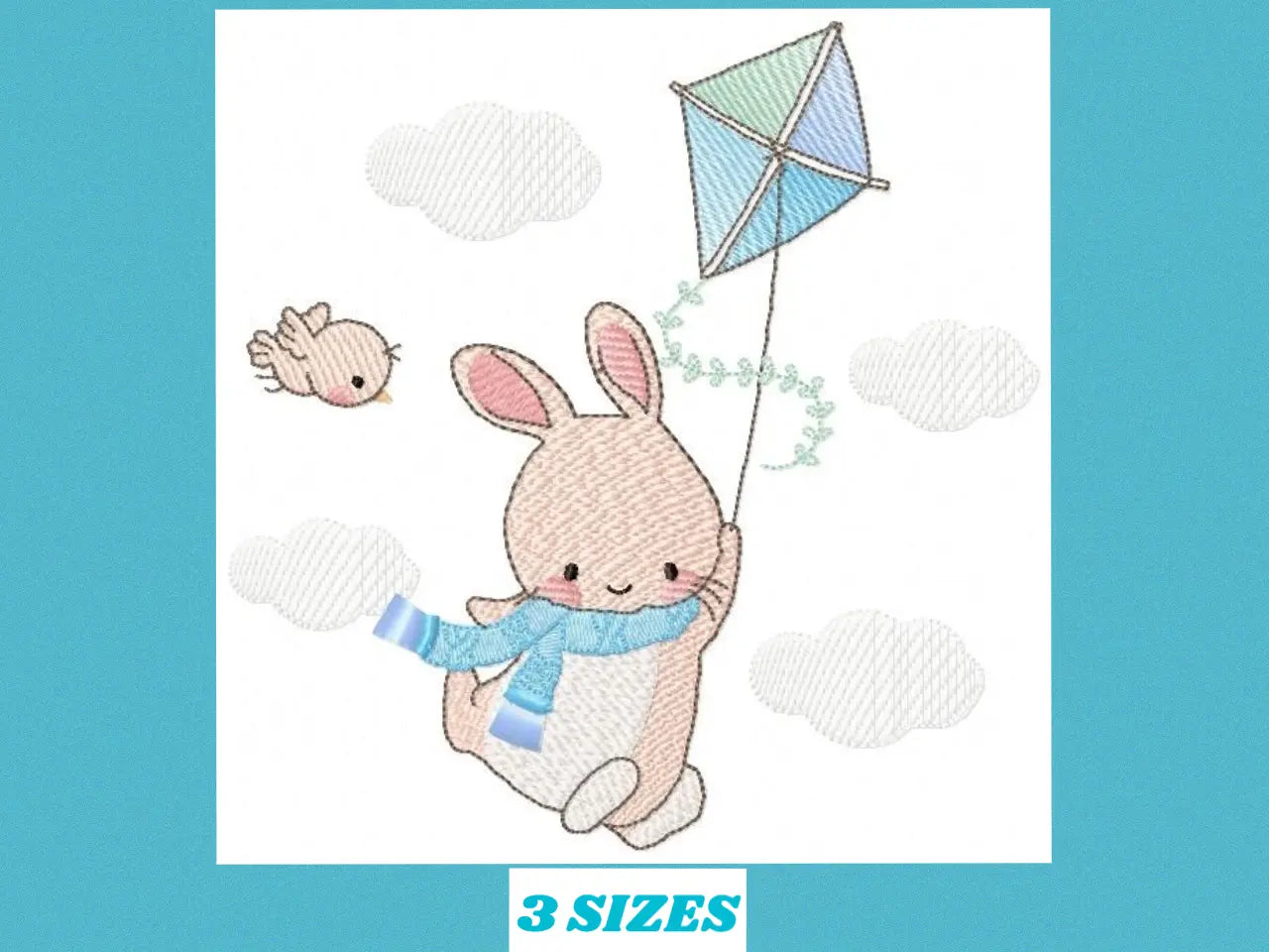 Bunny with kite - Rabbit embroidery design machine embroidery pattern Marcia Embroidery