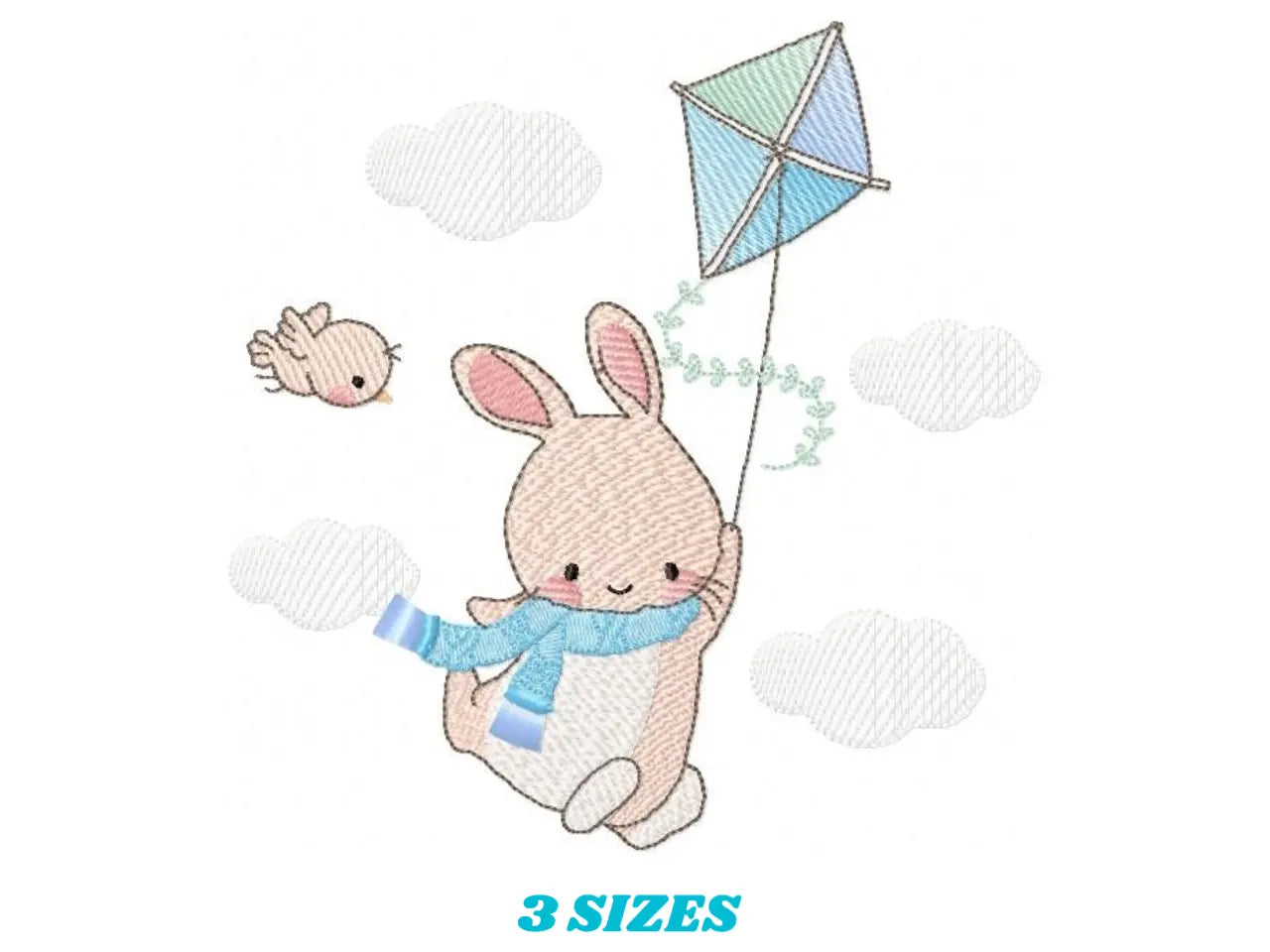 Bunny with kite - Rabbit embroidery design machine embroidery pattern Marcia Embroidery