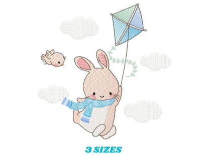 Bunny with kite - Rabbit embroidery design machine embroidery pattern Marcia Embroidery