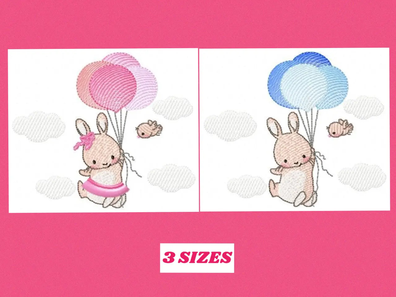Bunny with balloons - Rabbit embroidery design machine embroidery pattern Marcia Embroidery