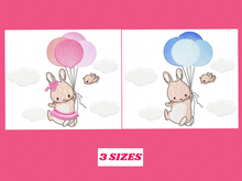 Cargar imagen en el visor de la galería, Bunny with balloons - Rabbit embroidery design machine embroidery pattern
