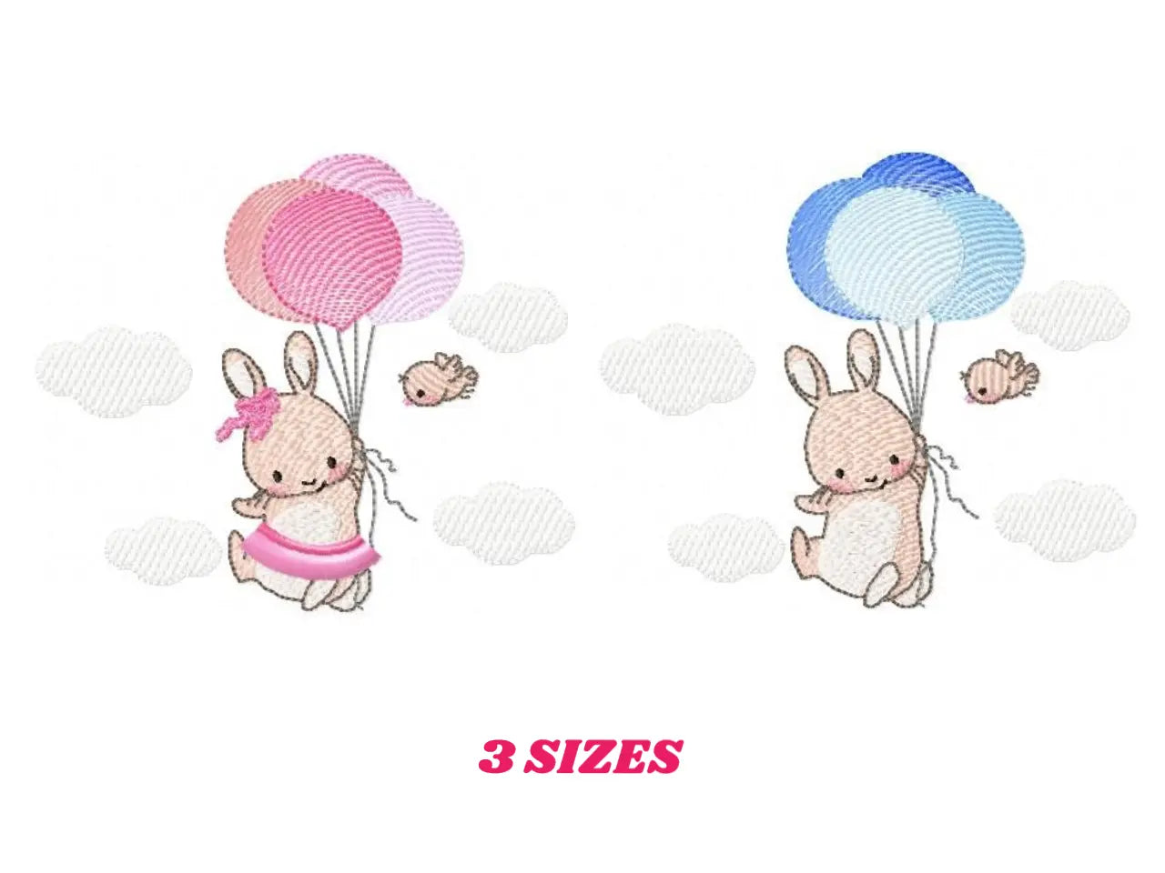 Bunny with balloons - Rabbit embroidery design machine embroidery pattern Marcia Embroidery