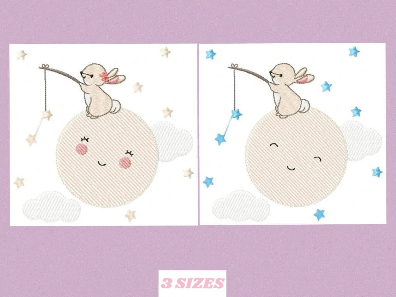 Bunny with Full moon embroidery design machine embroidery pattern Marcia Embroidery